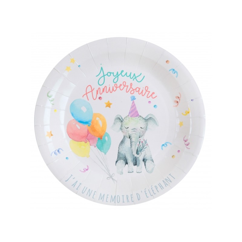 10 ASSIETTES HAPPY BIRTHDAY ELEPHANT ZOO PARTY 23 CM