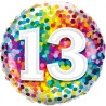 BALLON METALLIQUE ROND CONFETTIS MULTICOULEUR CHIFFRE 13 18" 46 CM 