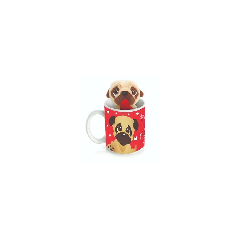 MUG PUGS AND KISSES AVEC PELUCHE CHIEN MUG PUGS AND KISSES AVEC PELUCHE CHIEN