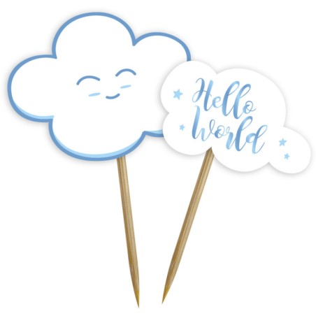 PICS A GATEAU NUAGES HELLO WORLD BLEU 