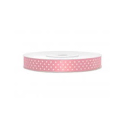 RUBAN SATIN ROSE A POIS BLANC 6 MM X 25 M