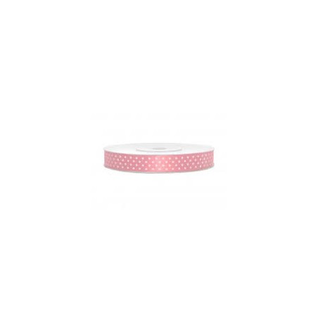 RUBAN SATIN ROSE A POIS BLANC 6 MM X 25 M