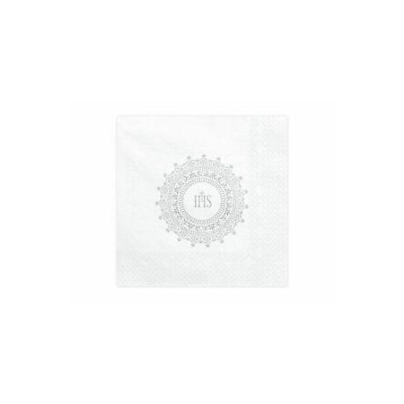 20 SERVIETTES BLANCHES PREMIERE  COMMUNION ARGENT