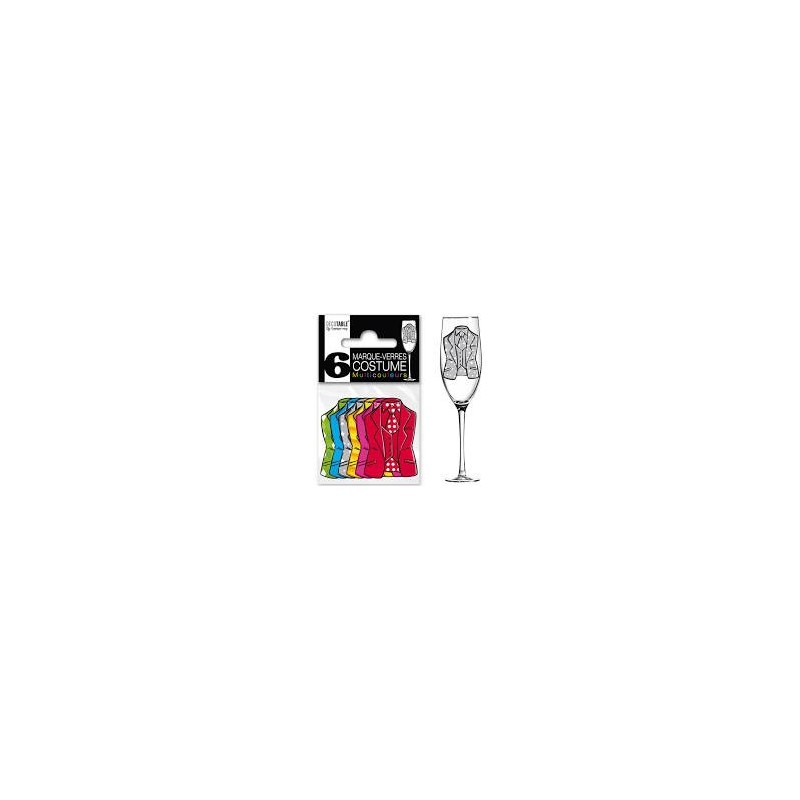 6 MARQUES VERRES COSTUME MULTICOLORES