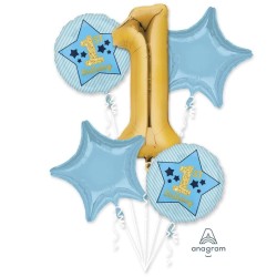 BOUQUET DE 5 BALLONS METALLIQUE 1 AN BLEU