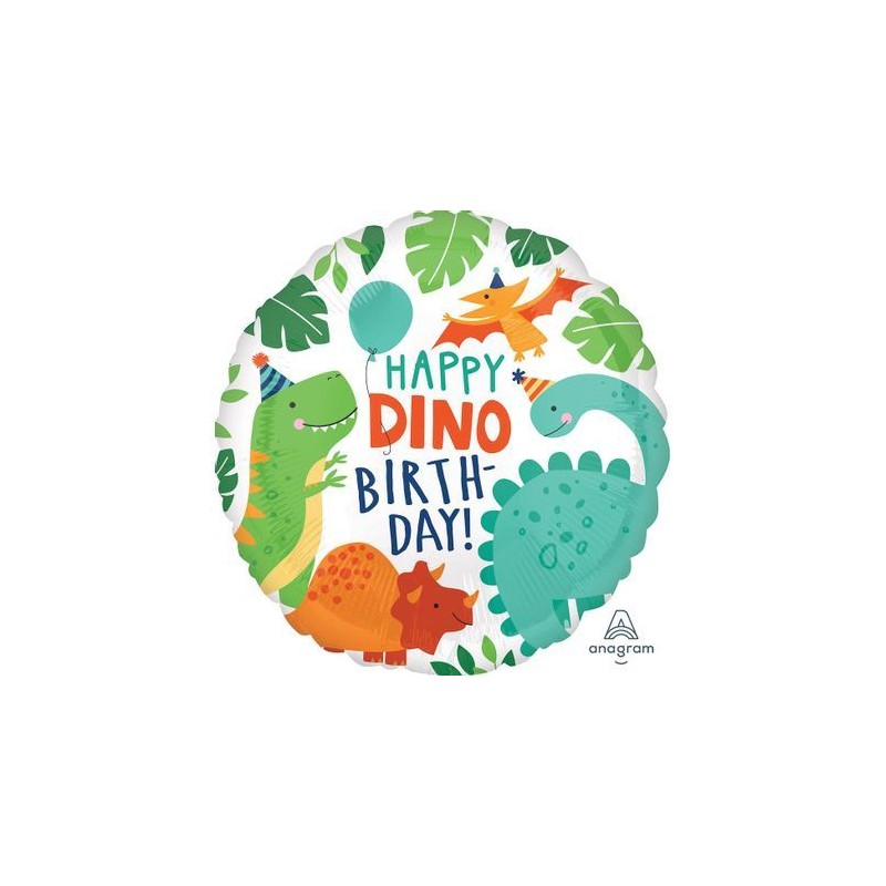 BALLON METALLIQUE ROND DINO HAPPY BIRTHDAY 43 CM BALLON METALLIQUE ROND DINO HAPPY BIRTHDAY 43 CM