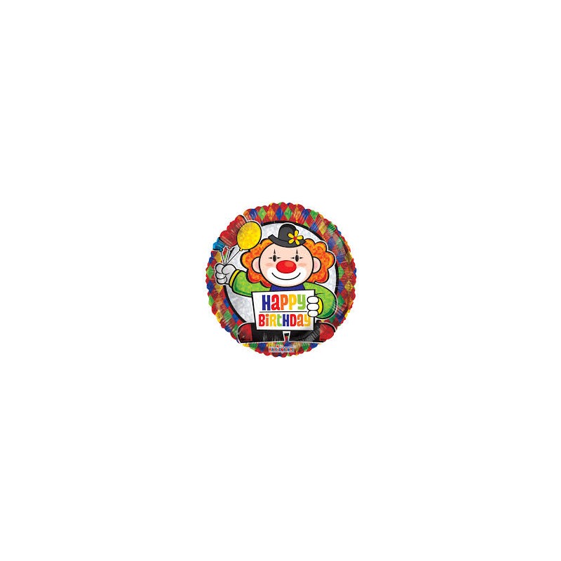 BALLON METALLIQUE ROND CLOWN HAPPY BIRTHDAY 23 CM BALLON METALLIQUE ROND CLOWN HAPPY BIRTHDAY 23 CM