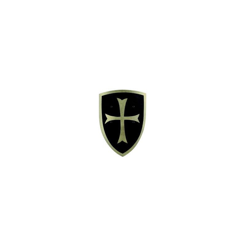 GRAND BOUCLIER EN BOIS CROISE NOIR ET OR COURBE GRAND BOUCLIER EN BOIS CROISE NOIR ET OR COURBE