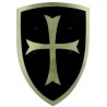 GRAND BOUCLIER EN BOIS CROISE NOIR ET OR COURBE 