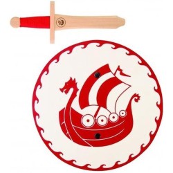 SET BOUCLIER DIAMETRE 32 CM ET EPEE ROUGE 25 CM EN BOIS