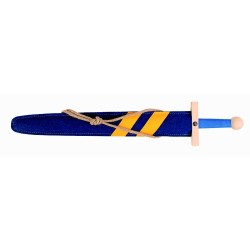 EPEE EN BOIS  ET FOURREAU LANCELOT BLEU ET JAUNE 60 CM