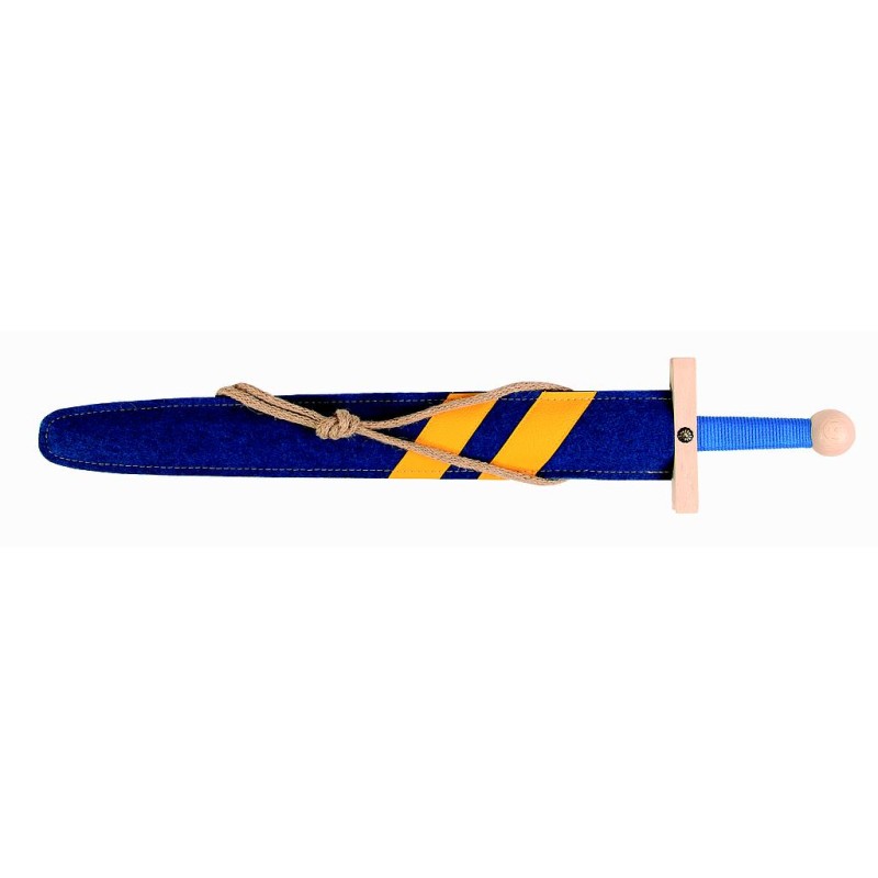 EPEE EN BOIS ET FOURREAU LANCELOT BLEU ET JAUNE 60 CM EPEE EN BOIS ET FOURREAU LANCELOT BLEU ET JAUNE 60 CM