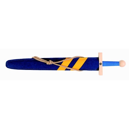 EPEE EN BOIS  ET FOURREAU LANCELOT BLEU ET JAUNE 60 CM