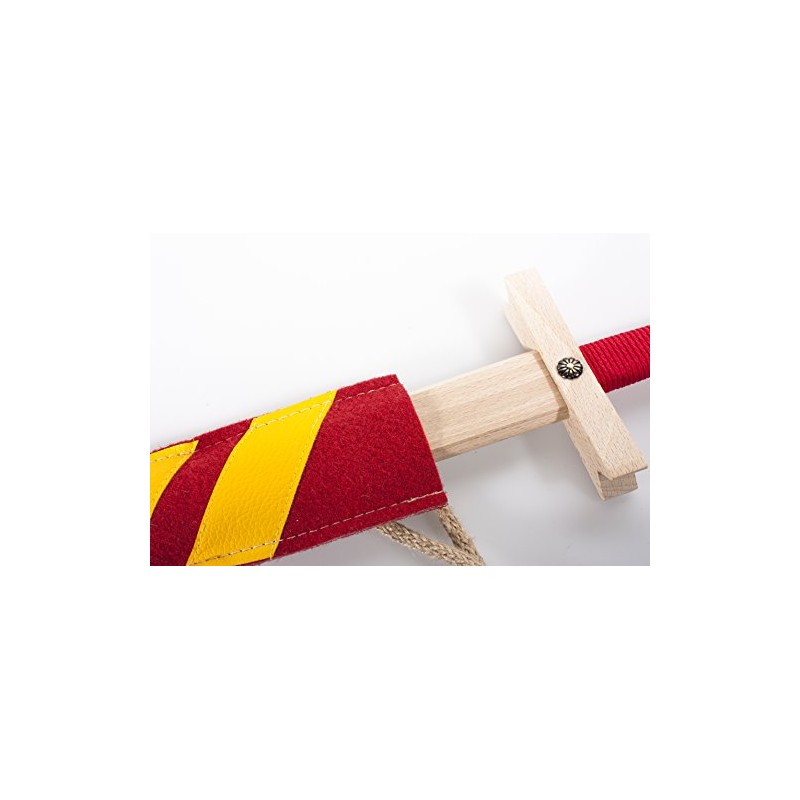 EPEE EN BOIS FOURREAU LANCELOT ROUGE ET JAUNE 60 CM
