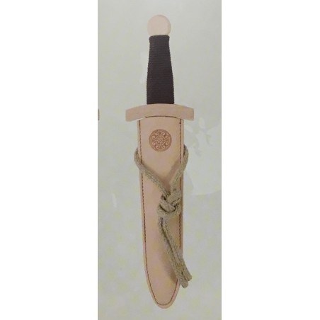 DAGUE VIKING EN BOIS AVEC FOURREAU EN CUIR 35 CM 