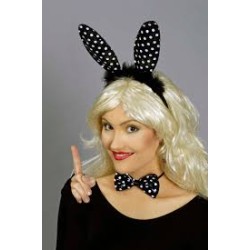 KIT SERRE-TETE LAPIN ET NOEUD PAPILLON NOIR A POINT BLANC 