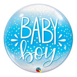 BALLON BUBBLE BABY BOY BLEU ET OR 56 CM 