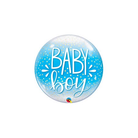 BALLON BUBBLE BABY BOY BLEU ET OR 56 CM 