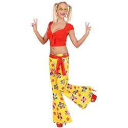 DEGUISEMENT HIPPIE PANTALON JAUNE FLEURS 