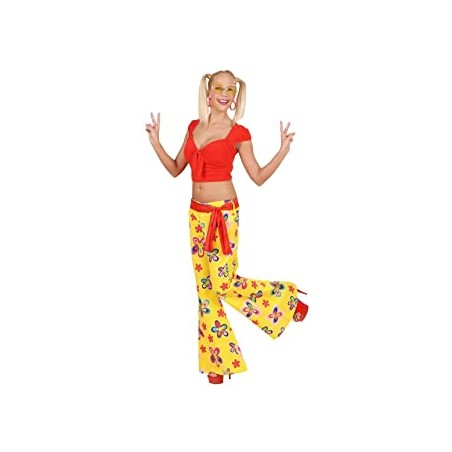 DEGUISEMENT HIPPIE PANTALON JAUNE FLEURS 