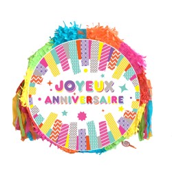 PINATA RONDE JOYEUX ANNIVERSAIRE MULTICOLORE