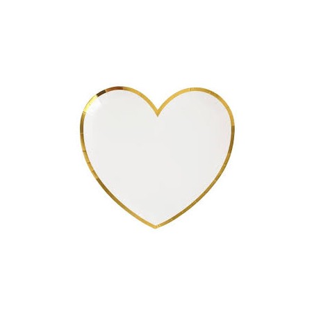 10 ASSIETTES COEUR BLANC BB METAL OR