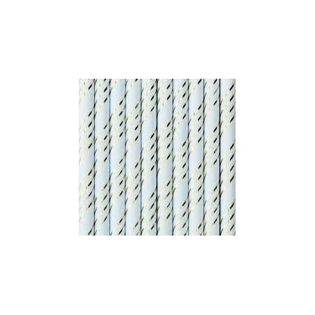 10 PAILLES PAPIER BLEU ET OR 19.5 CM 