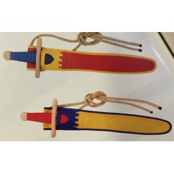 EPEE EN BOIS AVEC FOURREAU LANSQUENET JAUNE-BLEU 48 CM