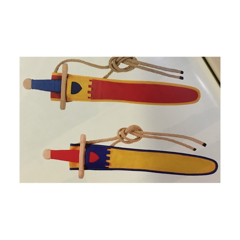 EPEE EN BOIS AVEC FOURREAU LANSQUENET JAUNE-BLEU 48 CM EPEE EN BOIS AVEC FOURREAU LANSQUENET JAUNE-BLEU 48 CM