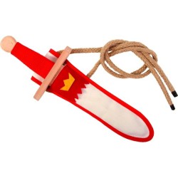 EPEE EN BOIS DE CHEVALIER AVEC FOURREAU LANSQUENET BLANC-ROUGE 30 CM
