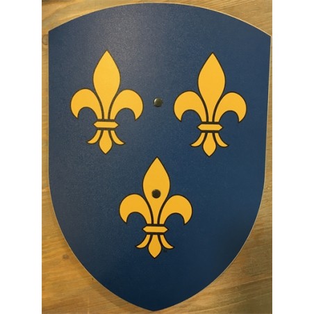 BOUCLIER EN BOIS FLEUR DE LYS BLEUE 27 X 37 CM