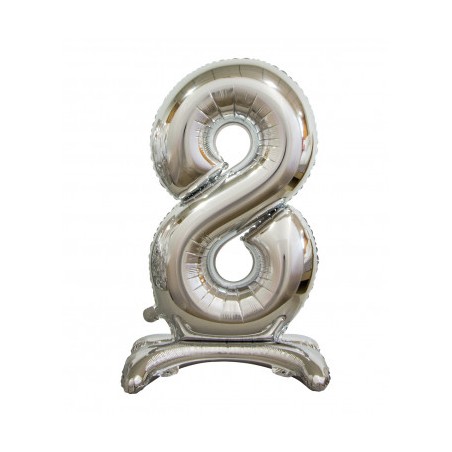 BALLON METALLIQUE CHIFFRE 8 ARGENT 76 CM 