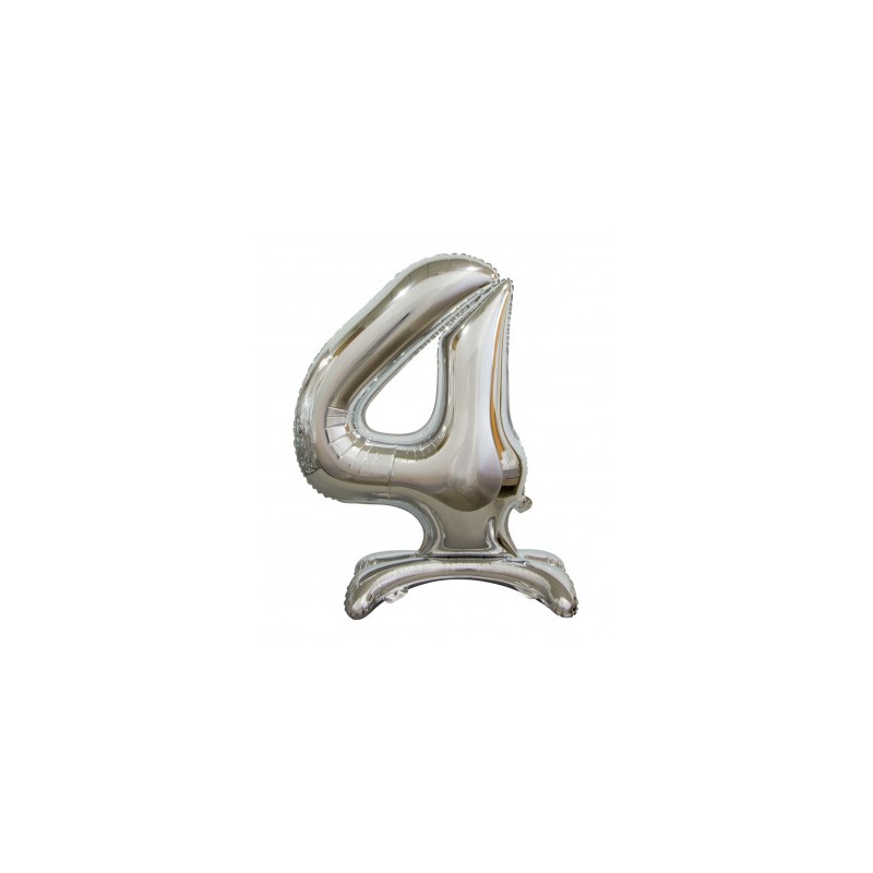 BALLON METALLIQUE CHIFFRE 4 ARGENT 76 CM 