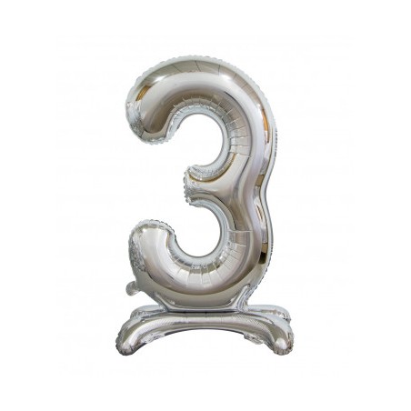 BALLON METALLIQUE CHIFFRE 3 ARGENT 76 CM 