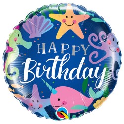 BALLON METALLIQUE ROND HAPPY BIRTHDAY LES FOND MARINS 46 CM 