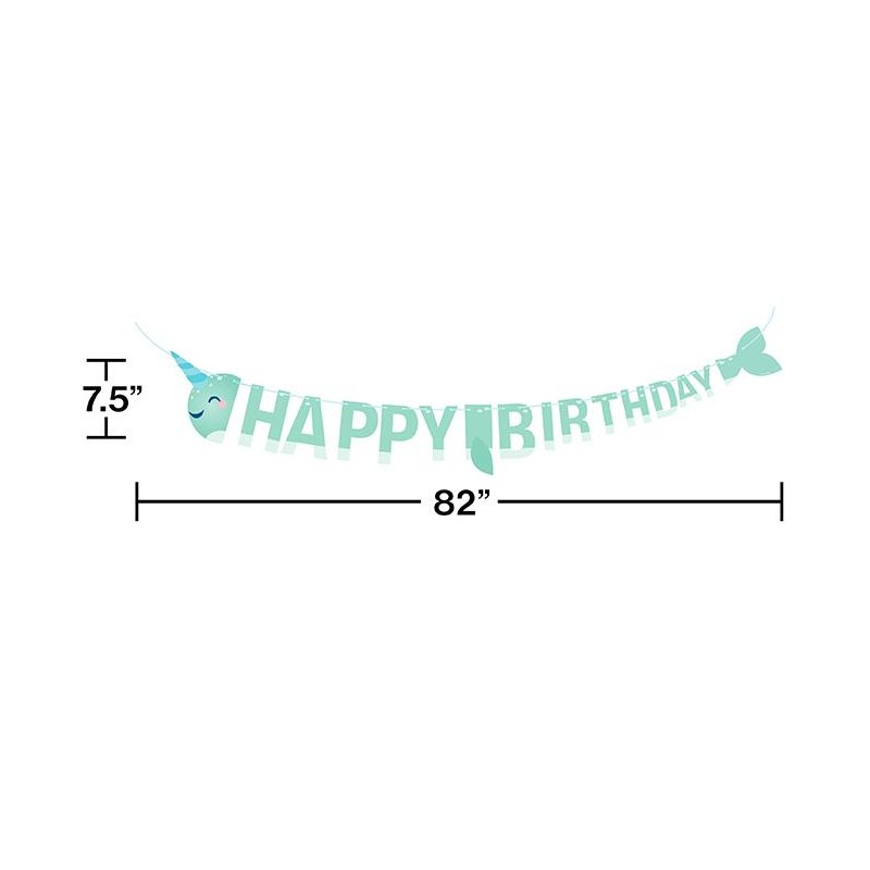 BANNER NARWHAL  HAPPY BIRTHDAY VERTE 207 CM X 19 CM
