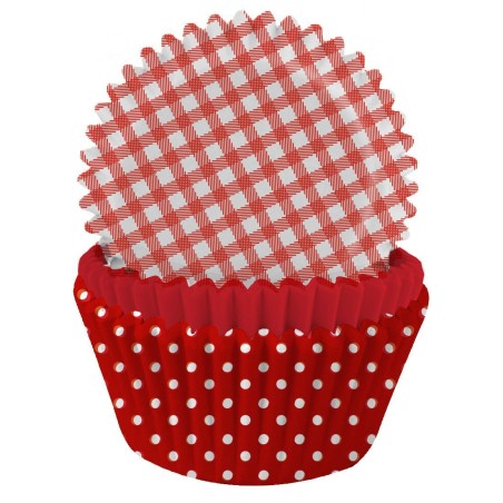 75 CAISSETTES DE CUISSON EN PAPIER POUR CUPCAKE ROUGE A MOTIFS