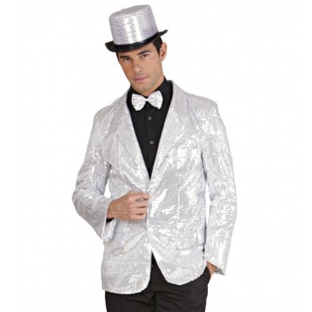DEGUISEMENT VESTE PAILLETTE OU SEQUIN  ARGENT TAILLE XL