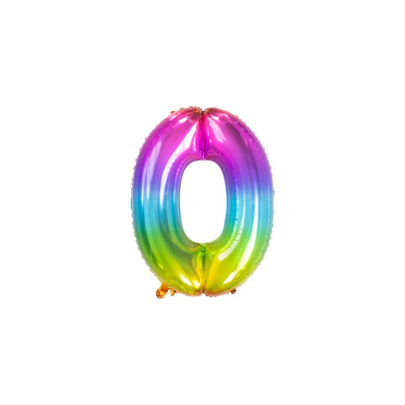 BALLON METALLIQUE CHIFFRE 0 ARC EN CIEL MULTICOLORE 86 CM