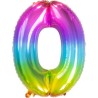 BALLON METALLIQUE CHIFFRE 0 ARC EN CIEL MULTICOLORE 86 CM