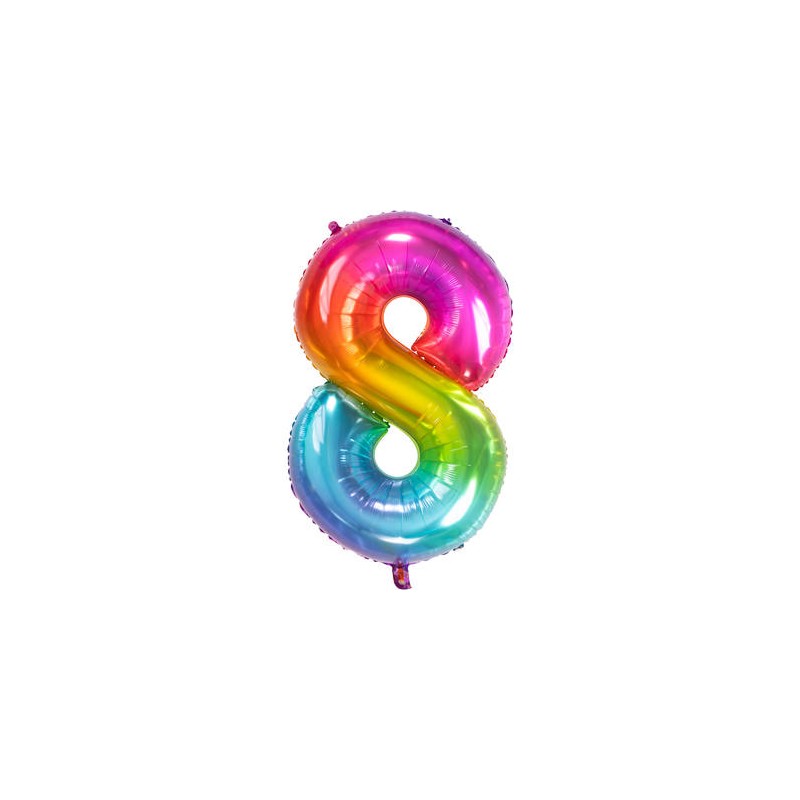 BALLON METALLIQUE CHIFFRE 8 ARC EN CIEL MULTICOLORE 86 CM