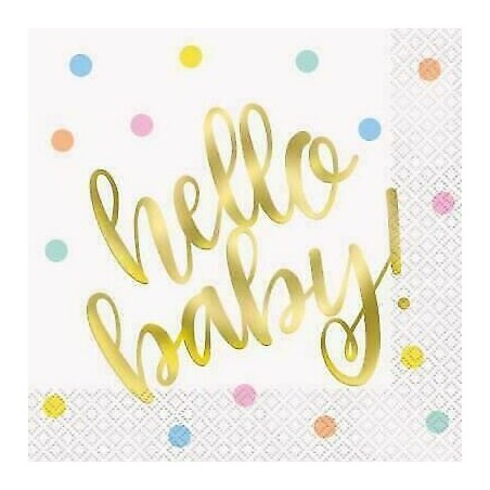 16 SERVIETTES HELLO BABY 33 X 33 CM