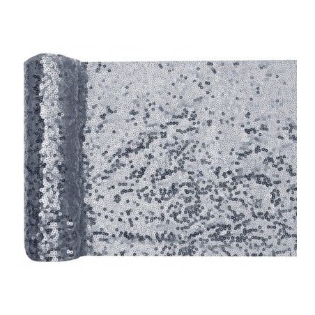 CHEMIN DE TABLE SEQUINS ARGENT 19 CM X 3 METRES 