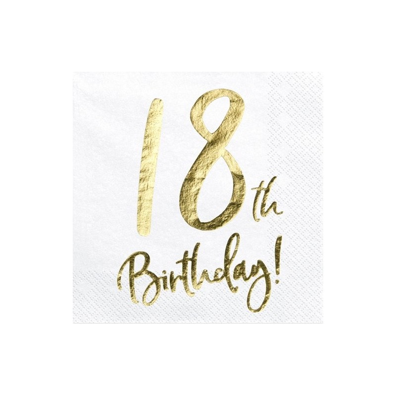 20 SERVIETTES BLANC 18 TH BIRTHDAY OR 33 X 33 CM 20 SERVIETTES BLANC 18 TH BIRTHDAY OR 33 X 33 CM