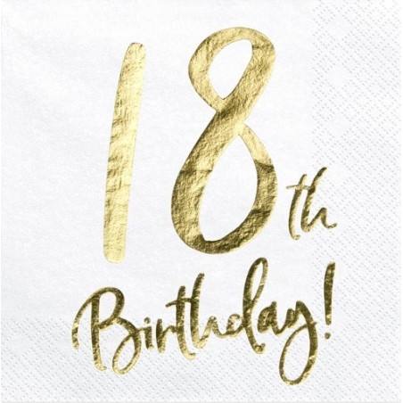 20 SERVIETTES  BLANC 18 TH BIRTHDAY  OR 33 X 33 CM 