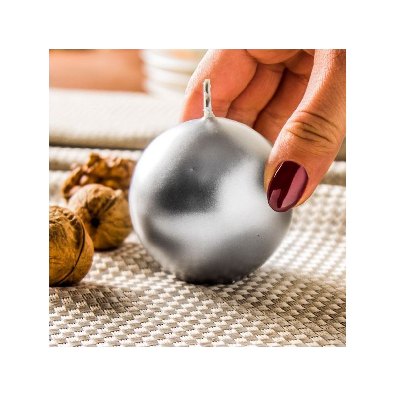 BOUGIE RONDE BOULE ARGENT 6 CM 