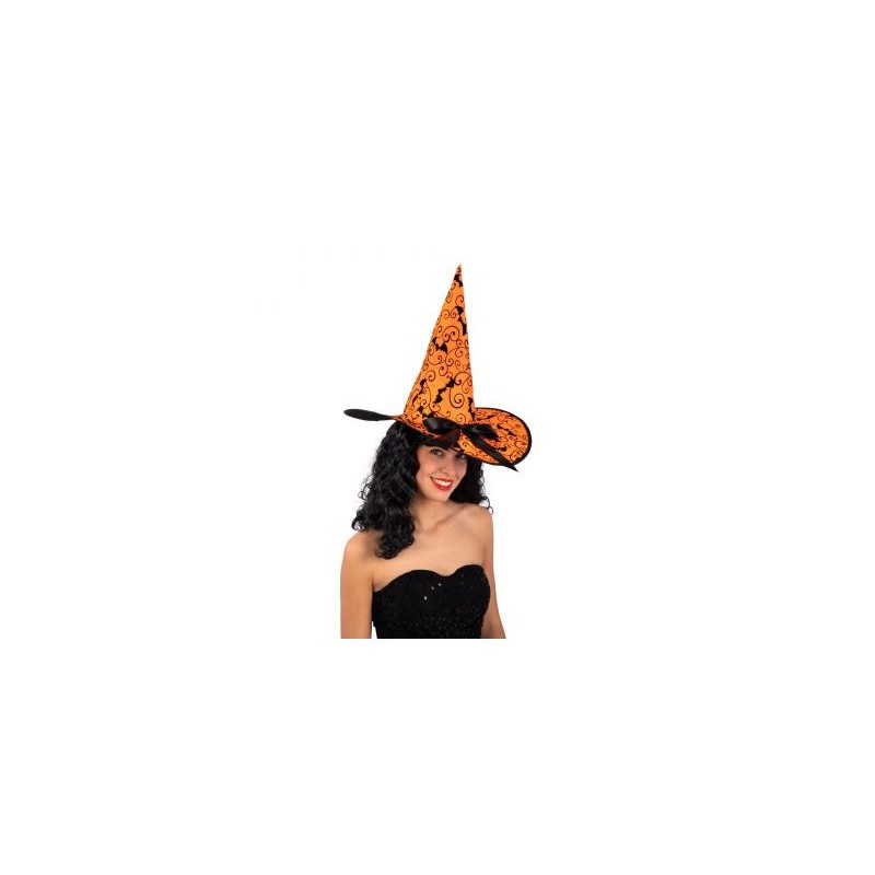 CHAPEAU SORCIERE ORANGE AVEC CHAUVE-SOURIS CHAPEAU SORCIERE ORANGE AVEC CHAUVE-SOURIS
