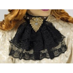 COLLIER A JABOT STEAMPUNK NOIR ET OR