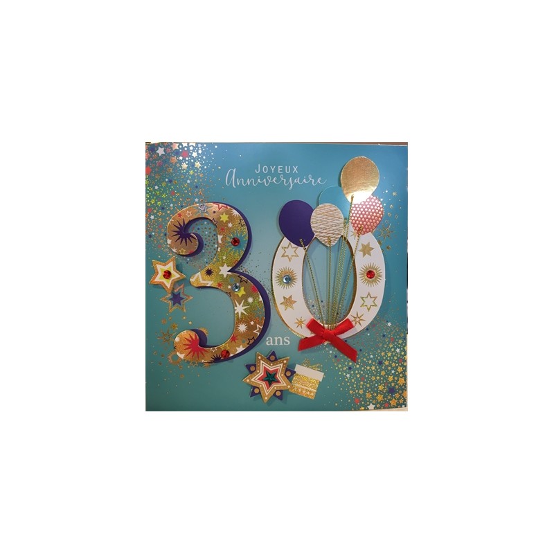 CARTE DOUBLE ANNIVERSAIRE 30 ANS COLL'AGE 18 X 18 CM CARTE DOUBLE ANNIVERSAIRE 30 ANS COLL'AGE 18 X 18 CM