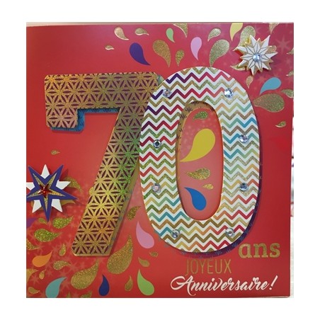 CARTE DOUBLE ANNIVERSAIRE 70 ANS COLL'AGE 18 X 18 CM